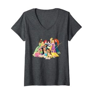 Womens Disney Princess V-neck T-Shirt XL - dark grey Perfect for Disney Trip!